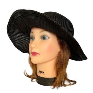 Eugenia Kim Vintage Black Woven Wide-Brim Sun Hat